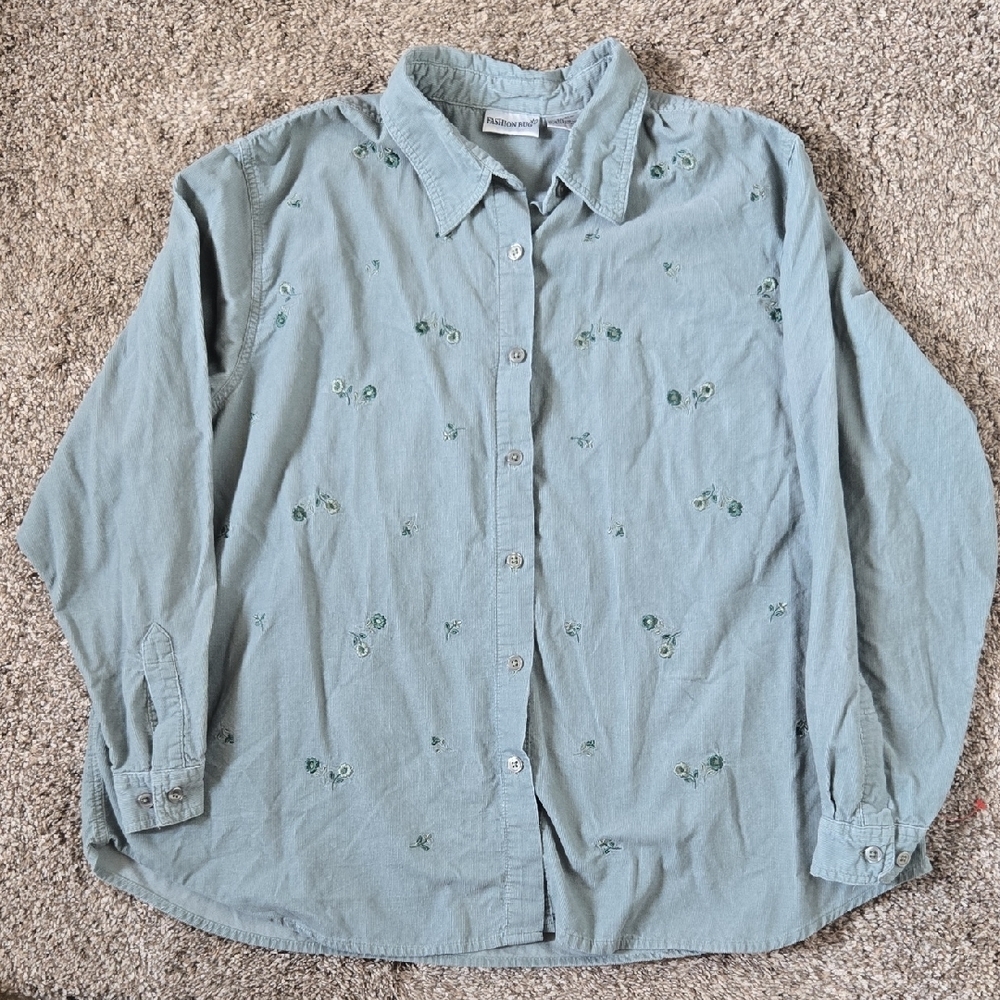 Vintage 90's Fashion Bug Light Green Corduroy Shirt Plus Size 22/24W